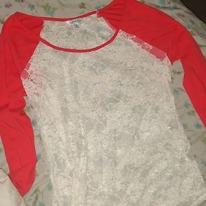 Lacy long sleeve white an orange shirt
